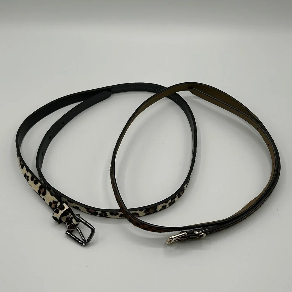 Banana Republic Leopard Calf Hair Skinny Belt Set 2 Genuine Leather XS Neutral